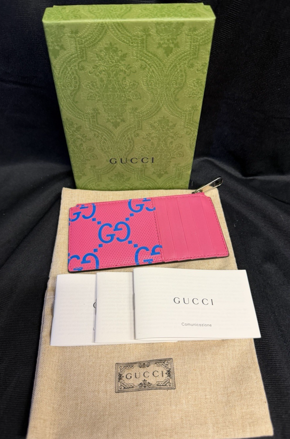 Gucci GG Tennis Bi-Color Embossed Zip Card Case Wallet Pink/Blue Leather (view 6)