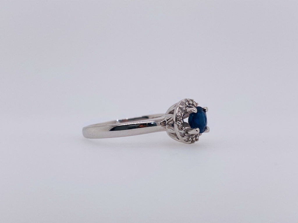 0.80tcw Effy 14k White Gold Diamond Sapphire Halo Ring Size 7 (view 4)
