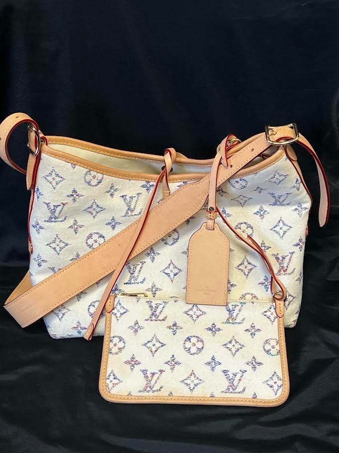 Louis Vuitton Monogram Jaquard Carryall PM Shoulder Bag, Pouch & Mirror Name Tag (view 24)