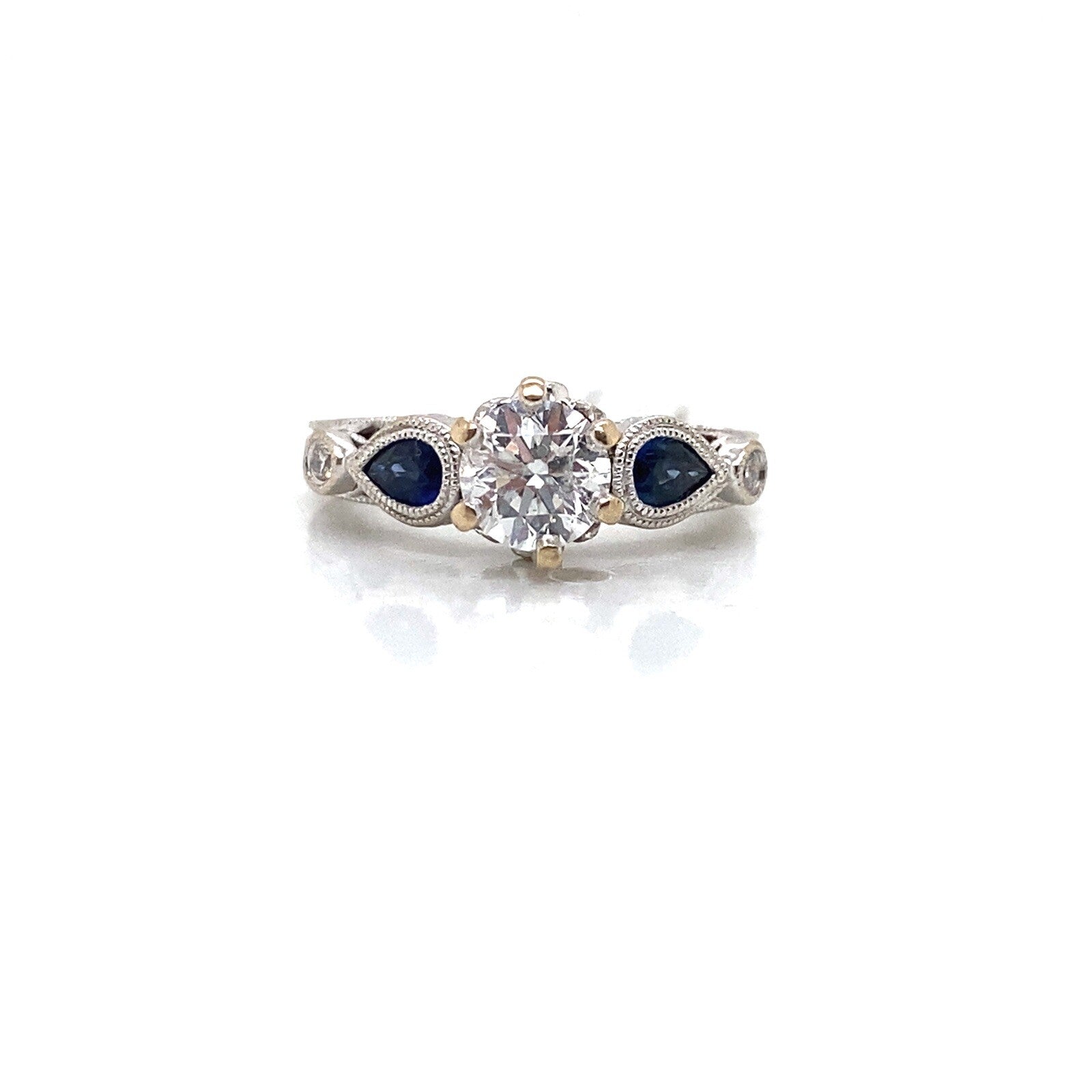 Shane Co. Engagement ring Shane & Co. design RB diamond 0.70ct E I1 with sapphires 14Kw — Certified Authentic | San Diego Jew