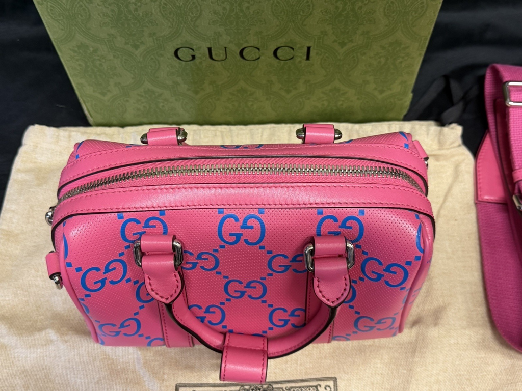 Gucci GG Tennis Bi-color Perforated Mini Duffle Bag Fushia/Blue Leather — view 6