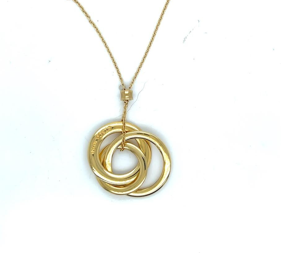 TIFFANY & CO. 1837 INERLOCKING CIRCLE PENDANT NECKLACE 18K YELLOW GOLD 18 in — Certified Authentic | San Diego Jewelry Buyers