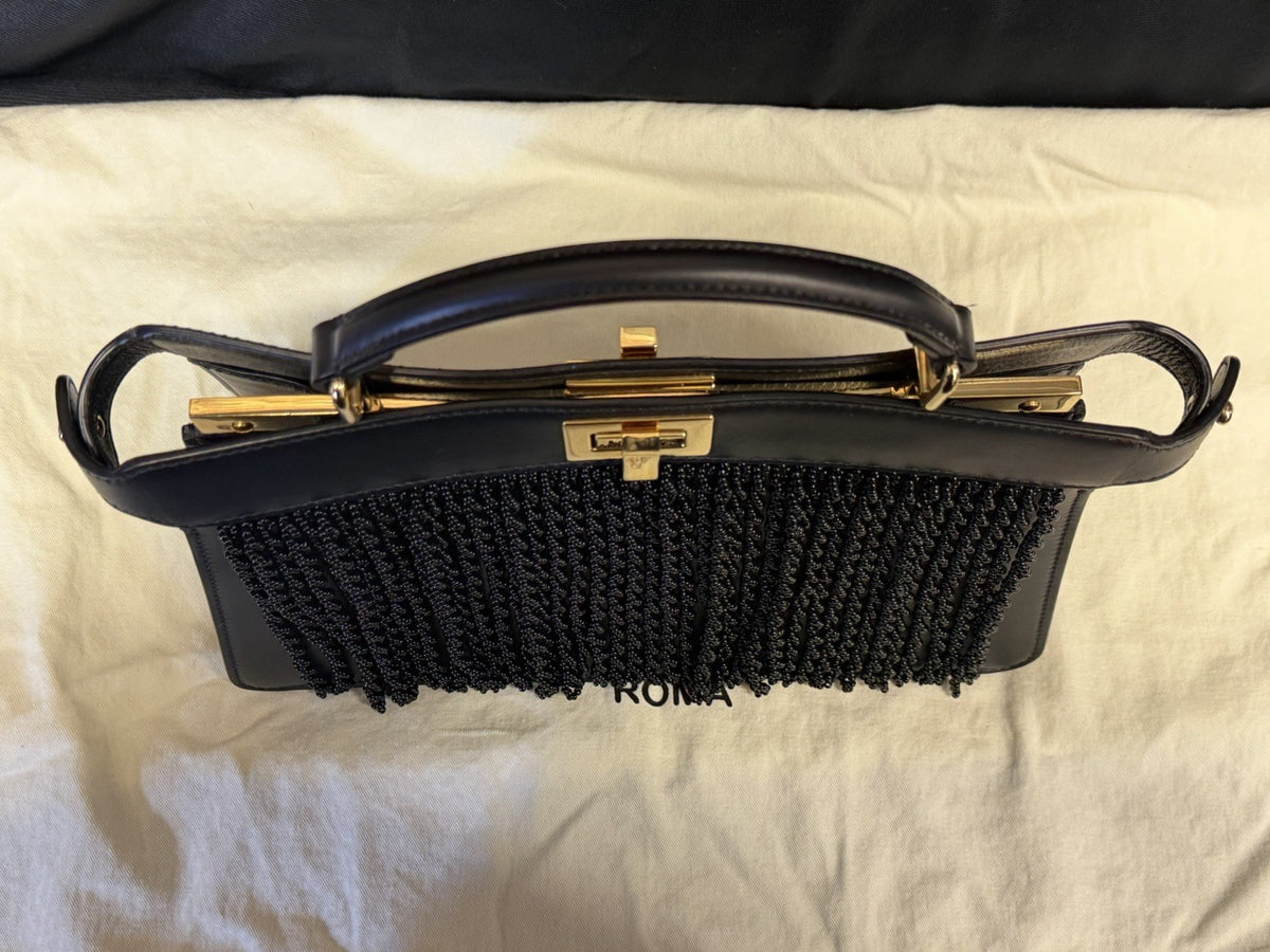 Fendi Peekaboo I See U East-West Black Leather Bag with Beaded Fringe (view 6)