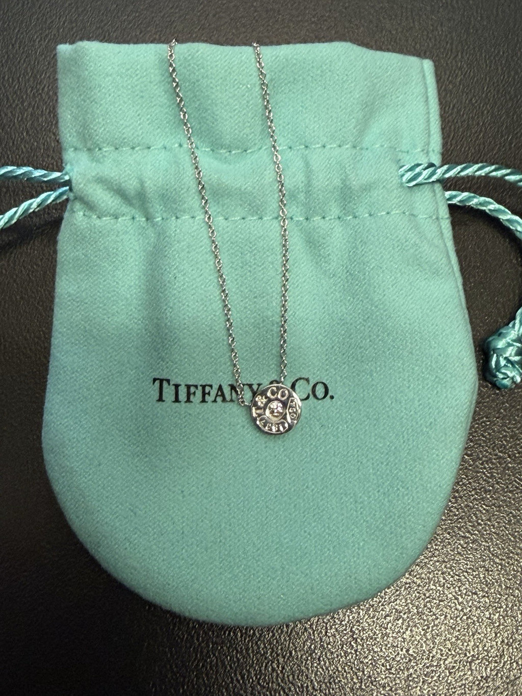 Tiffany & Co 18K WHITE GOLD necklace 1837 collection w/diamond 17in long & POUCH (view 8)