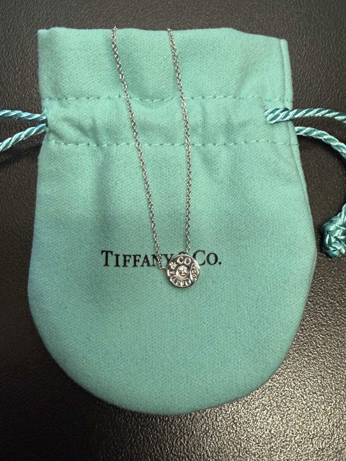 Tiffany & Co 18K WHITE GOLD necklace 1837 collection w/diamond 17in long & POUCH (view 8)
