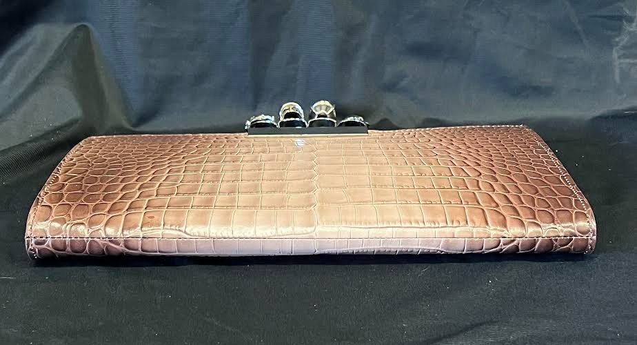 Alexander Mcqueen Four Ring Knuckle Clasp Crocodile Clutch Brown Gradient/silver (view 6)