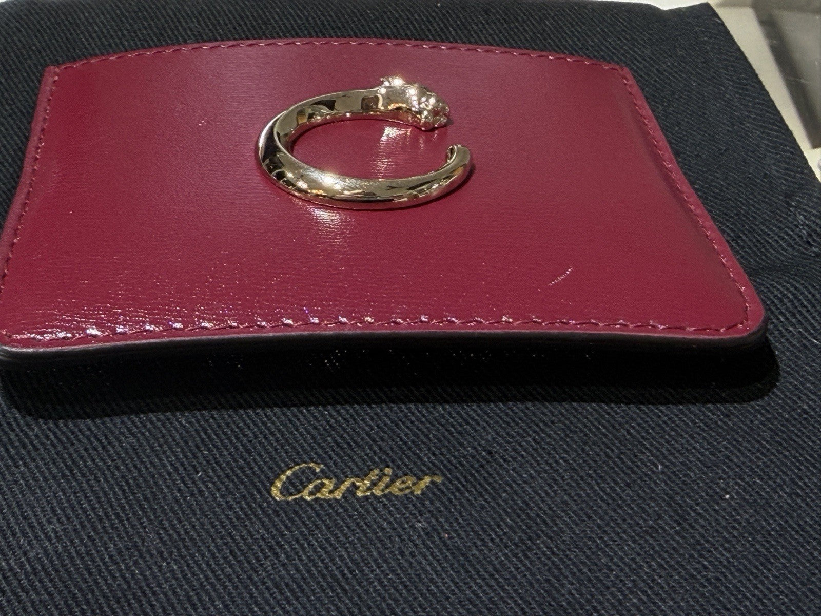 Cartier Panthere de Cartier Card Holder Red Wine Gold C Logo2