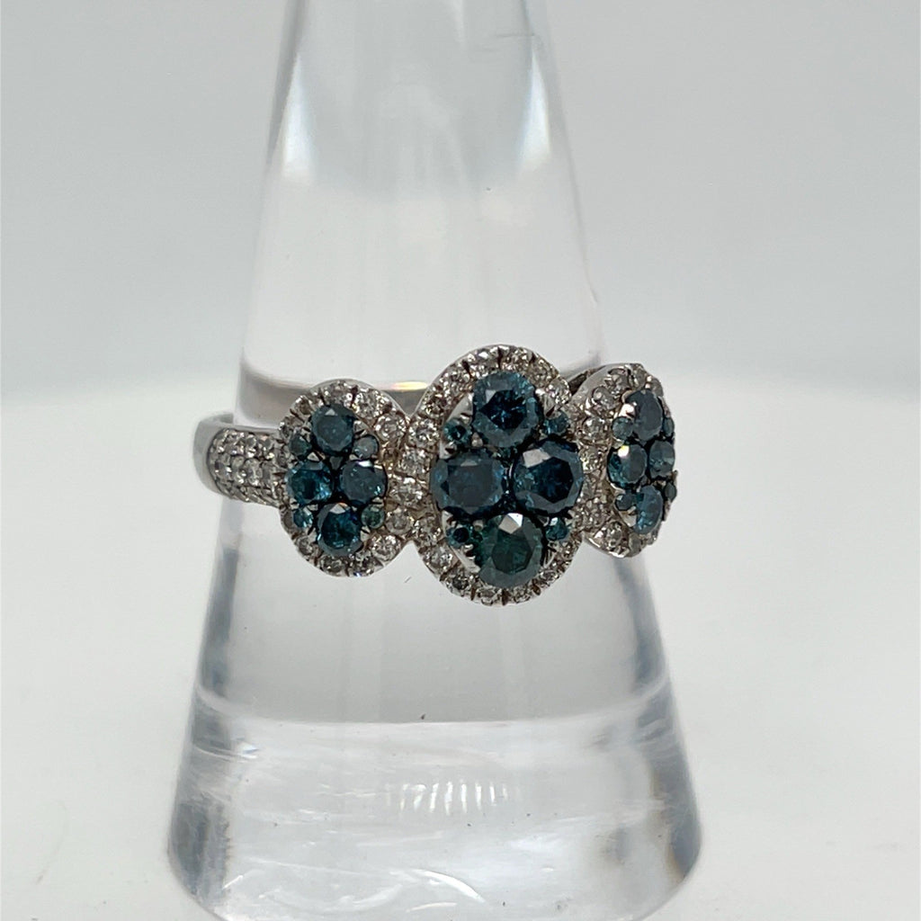 Effy 14K Solid White Gold Blue & White Diamond Ring Size 9 (view 3)