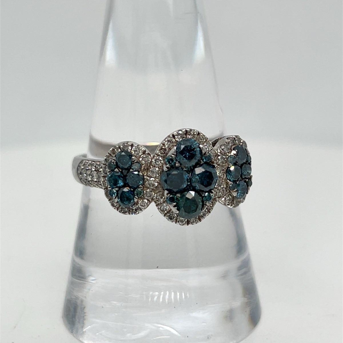 Effy 14K Solid White Gold Blue & White Diamond Ring Size 9 (view 3)
