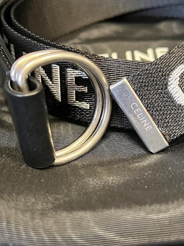 CELINE DOUBLE RING BLACK JAQUARD/CALFSKIN BELT FITS 80-100cm10