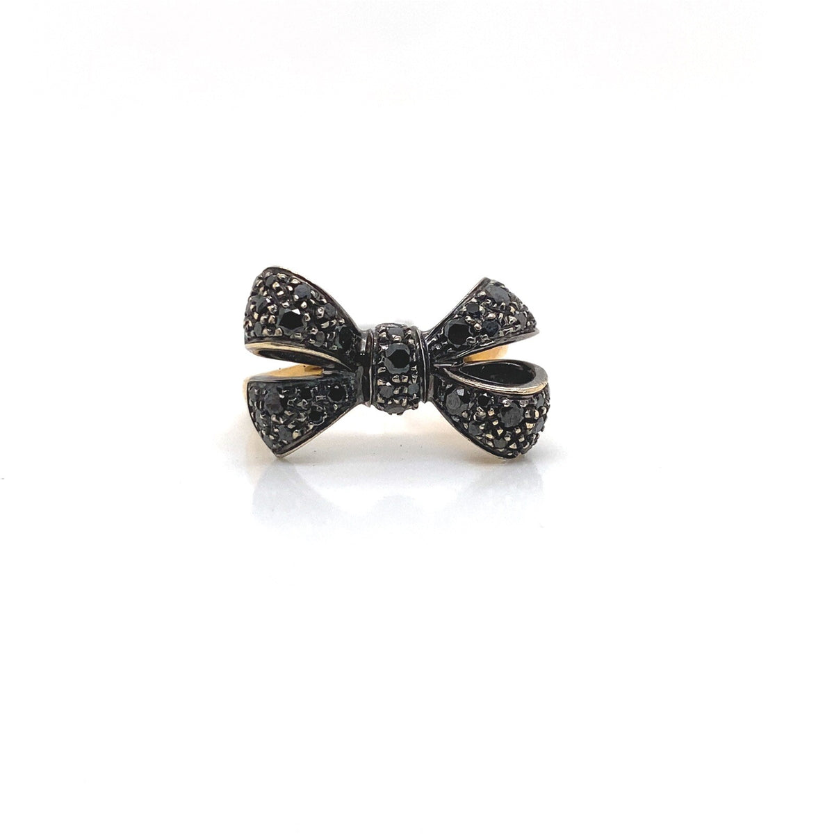 Pomellato ring 18K two tone bow design with 0.70ctw black dias. size 5 (view 1)