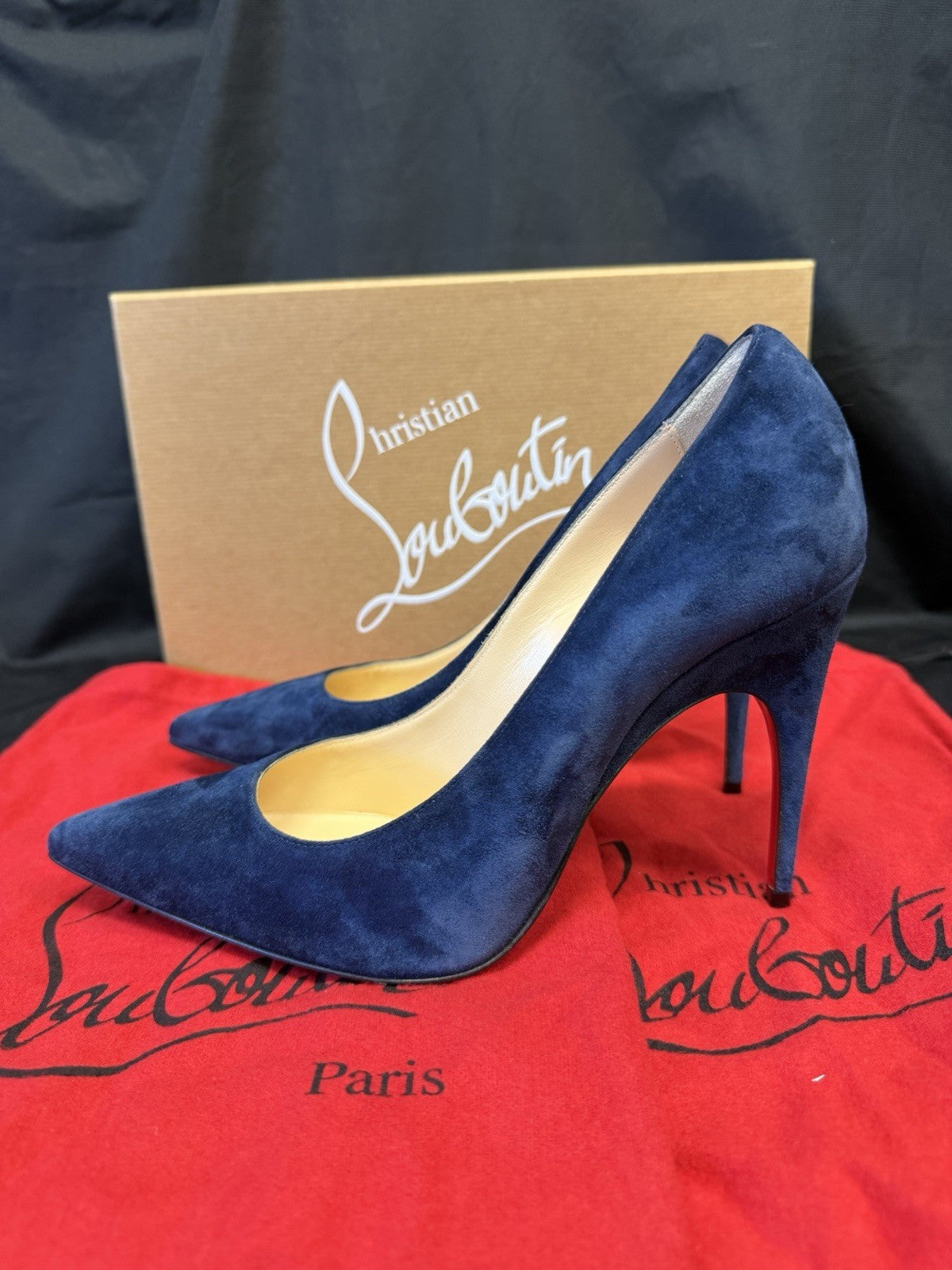 Christian Louboutin Kate Navy Blue Velour Pumps Size 37(US 7) (view 4)