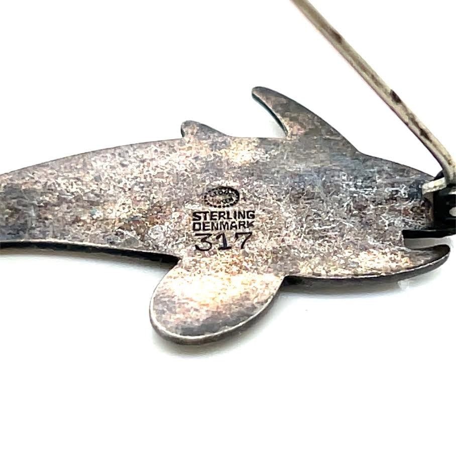 Georg Jensen Denmark #317 Sterling Silver Two Dolphin Jumping Vintage Brooch (view 8)