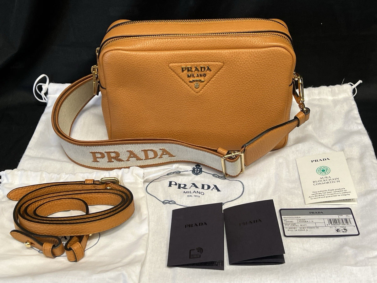 Prada Small Leather Shoulder Bag with Extra Strap Amber 1BH082_2DKV_F04GV_V_7NM (view 1)