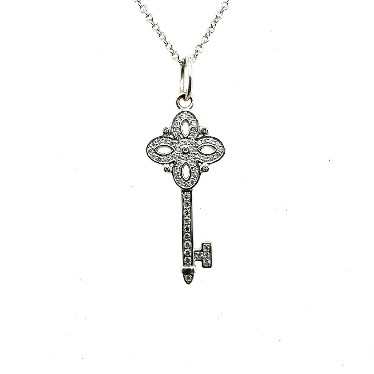 Tiffany & Co. 18k White Gold Diamond Victoria Key Pendant Necklace 16" (view 2)