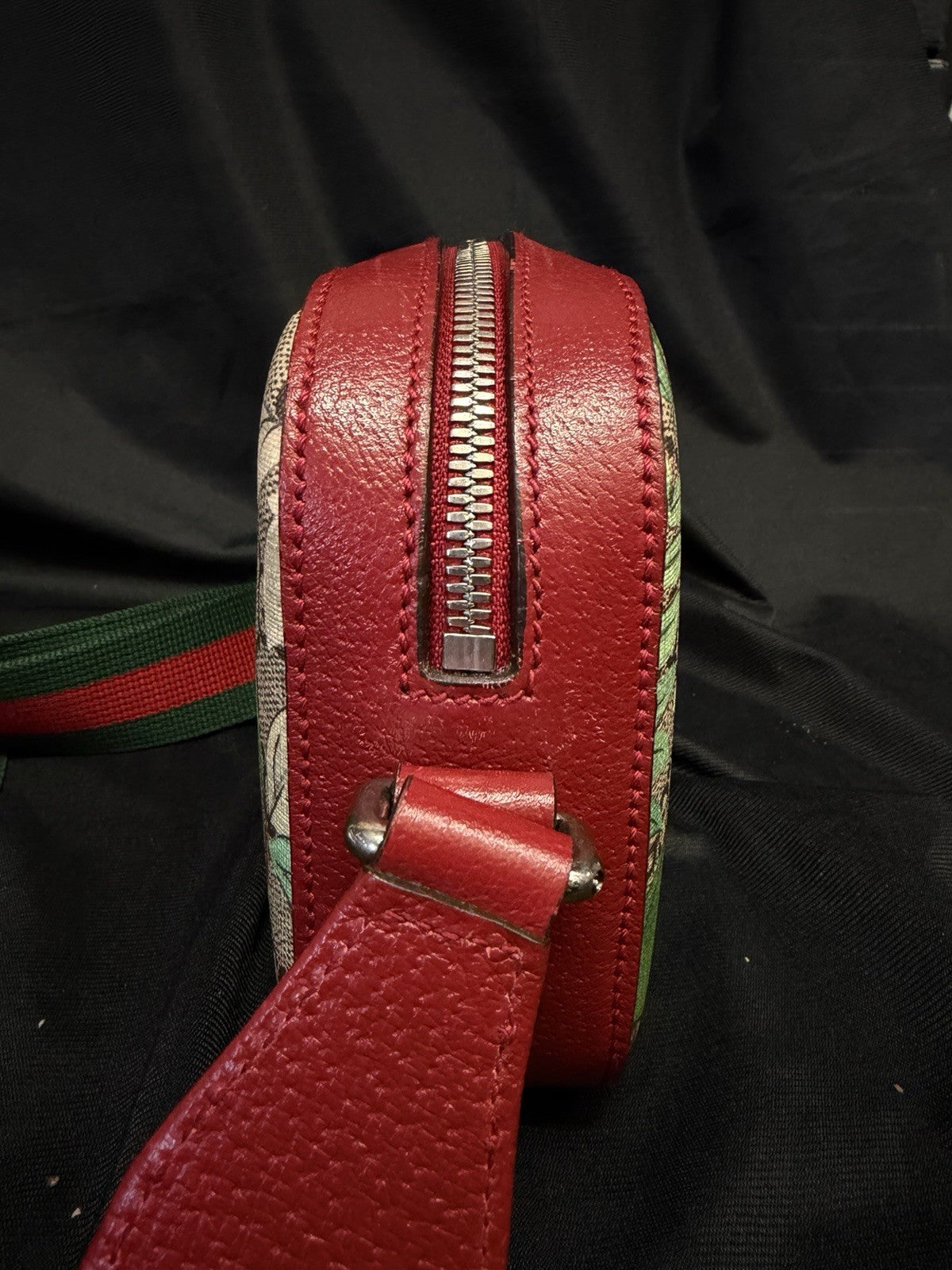 Gucci GG Supreme Tian Coated Canvas Crossbody Red Trim, Bird/Floral Pattern — view 2