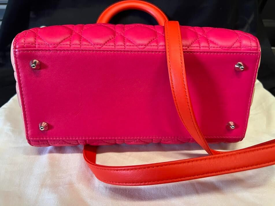 Christian Dior Tri Color Lady Dior Medium Top Handle Bag W Removable Strap (view 7)