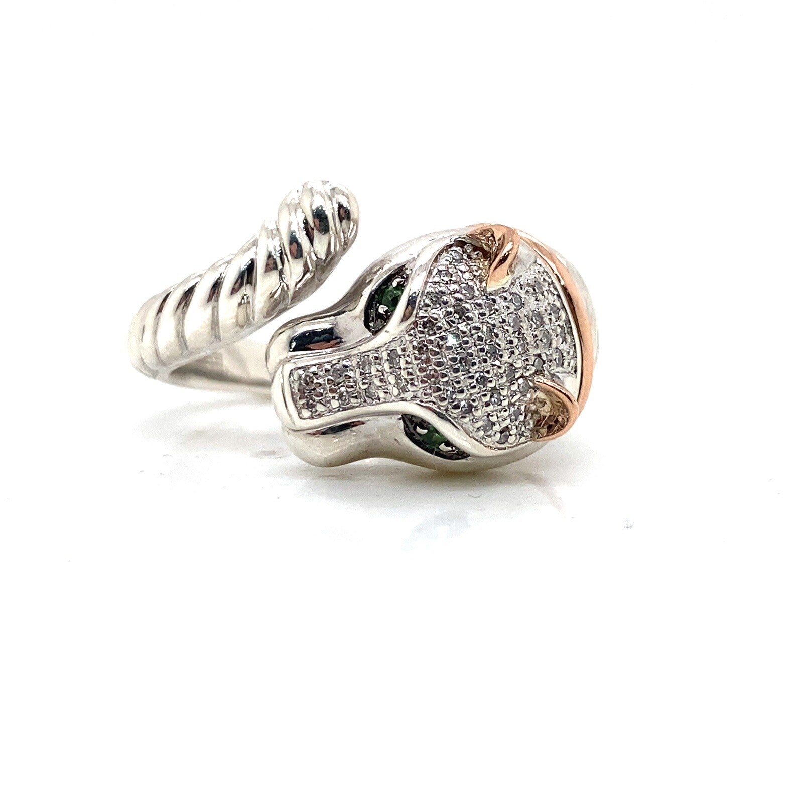 Effy Sterling SIlver 14k Rose Gold Diamond Tsavorite Panther Ring Size 7.5 — view 2