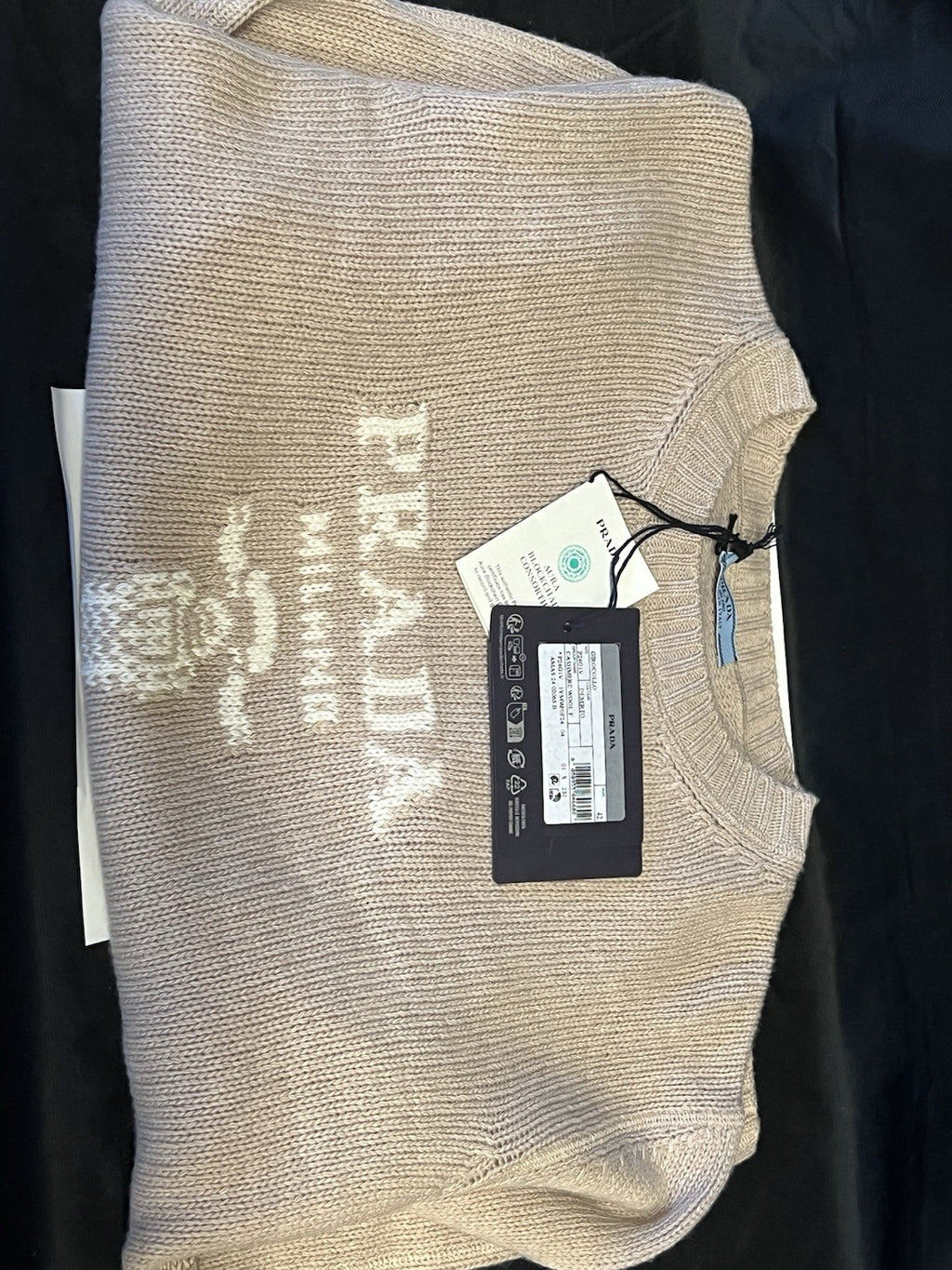 PRADA CASHMERE WOOL PRADA LOGO CREW-NECK SWEATER DESERTO/DESERT BEIGE SIZE 422
