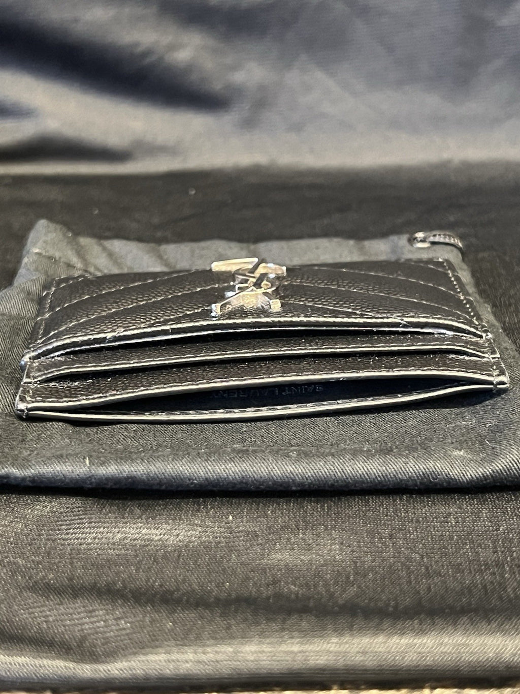 SAINT LAURENT YSL Leather Cassandre Matelasse Card Case Holder (Black/Silver) (view 7)