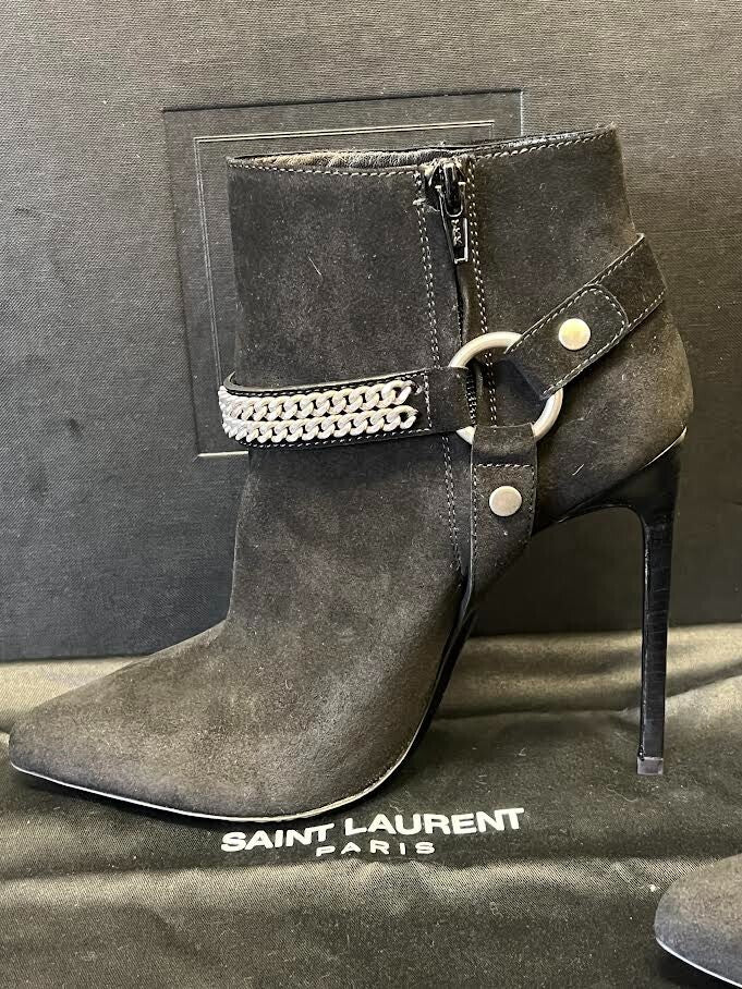 Saint Laurent Paris 110 Cbuck Boot Black Suede Harness Chain Size 38 (us 8) (view 9)