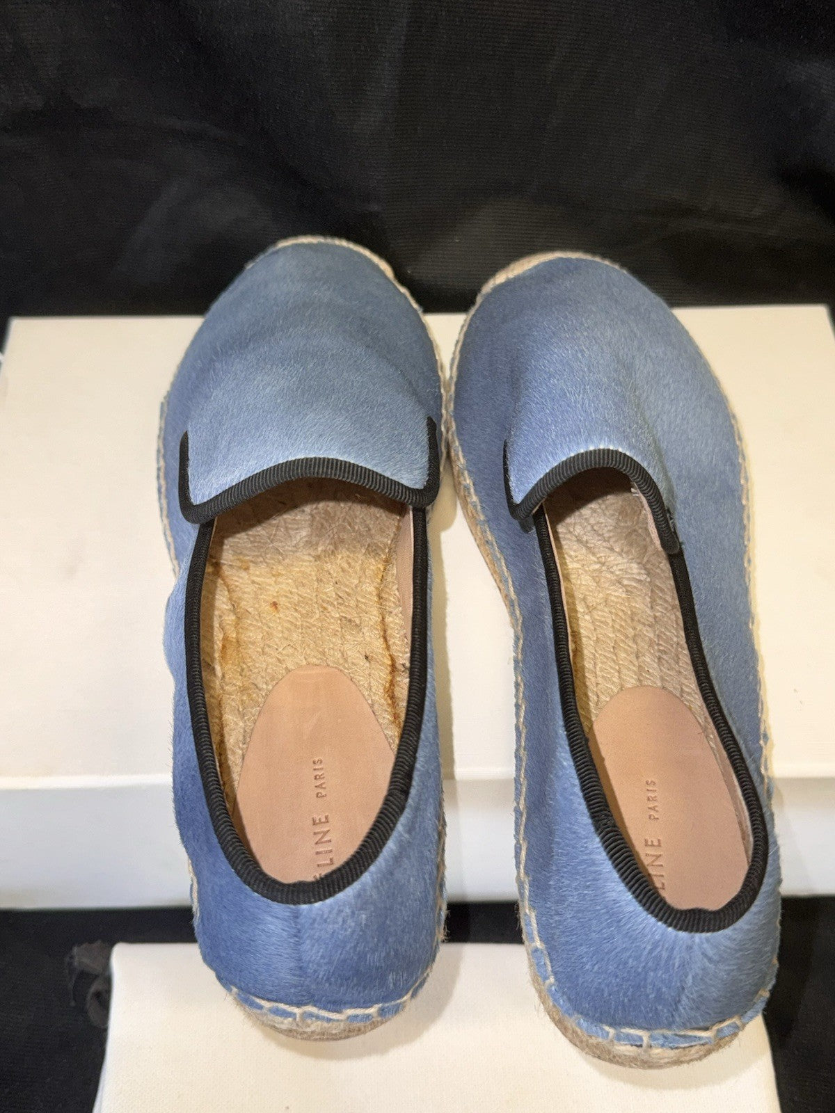 CELINE PLUMBEO ESPADRILLE 335009 SIZE US 8/ EU 38 BLUE PONY-HAIR LOAFERS7