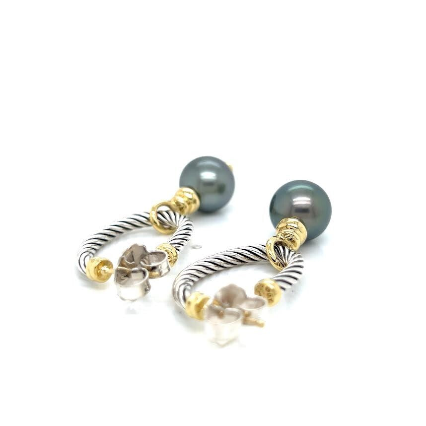 DAVID YURMAN COVERTIBLE DROP HOOP EARRINGS TAHITIAN PEARL SILVER 18K GOLD — view 7