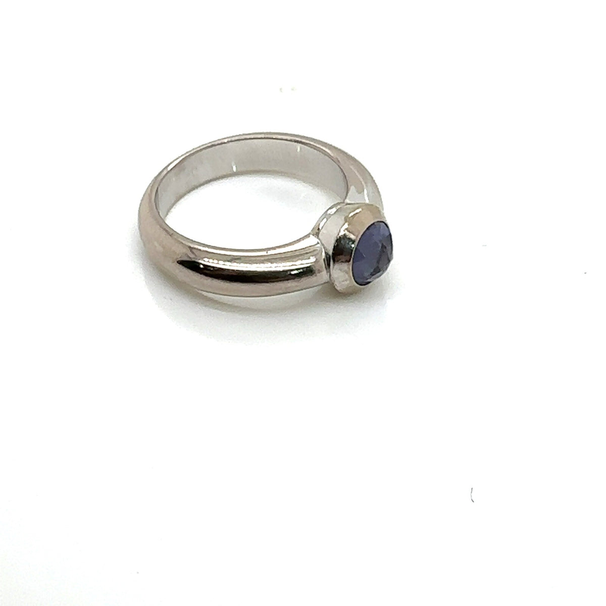 Tiffany & Co. France 18k White Gold & Amethyst Bezel Set Solitiare Ring Size 6.5 (view 2)