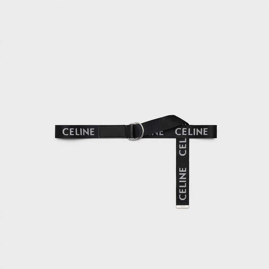 CELINE DOUBLE RING BLACK JAQUARD/CALFSKIN BELT FITS 80-100cm0