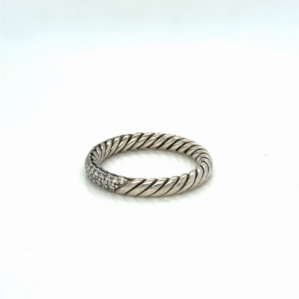 David Yurman Petite Pave Ring Sterling Silver 0.39ctwa Diamonds 3mm Size 6.75 — view 4