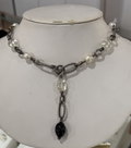 David Yurman Sterling Silver Pearl Onxy Chain Lariat Necklace 16 in/2.5 in drop — Certified Authentic | San Diego Jewelry Buy