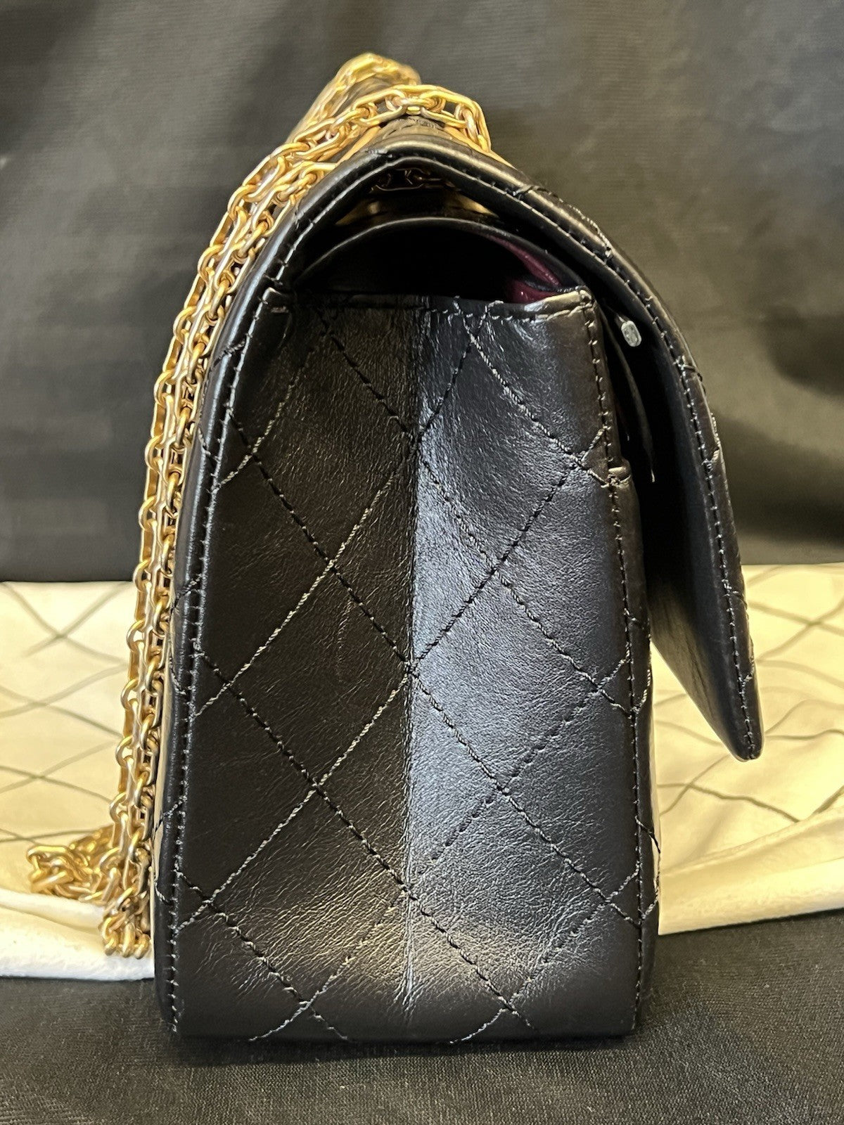 Chanel Large 2.55 Handbag Aged Calfskin & Gold-tone Metal Black & Organizer (view 5)