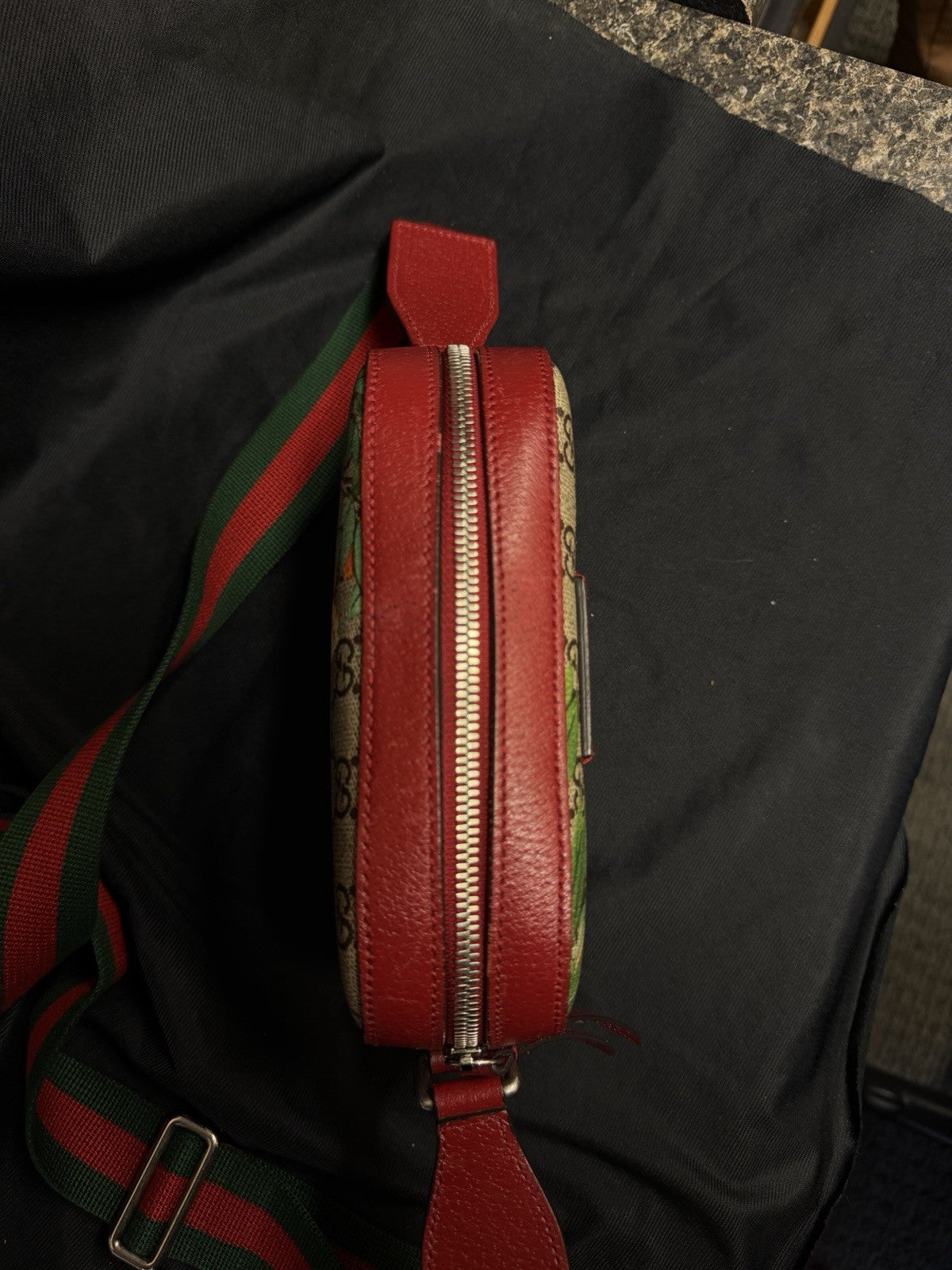 Gucci GG Supreme Tian Coated Canvas Crossbody Red Trim, Bird/Floral Pattern (view 6)