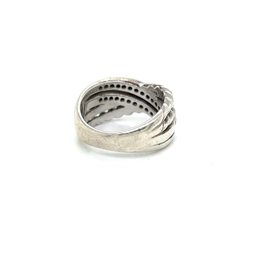 DAVID YURMAN DIAMOND CROSSOVER SILVER RING SIZE 8 — view 5