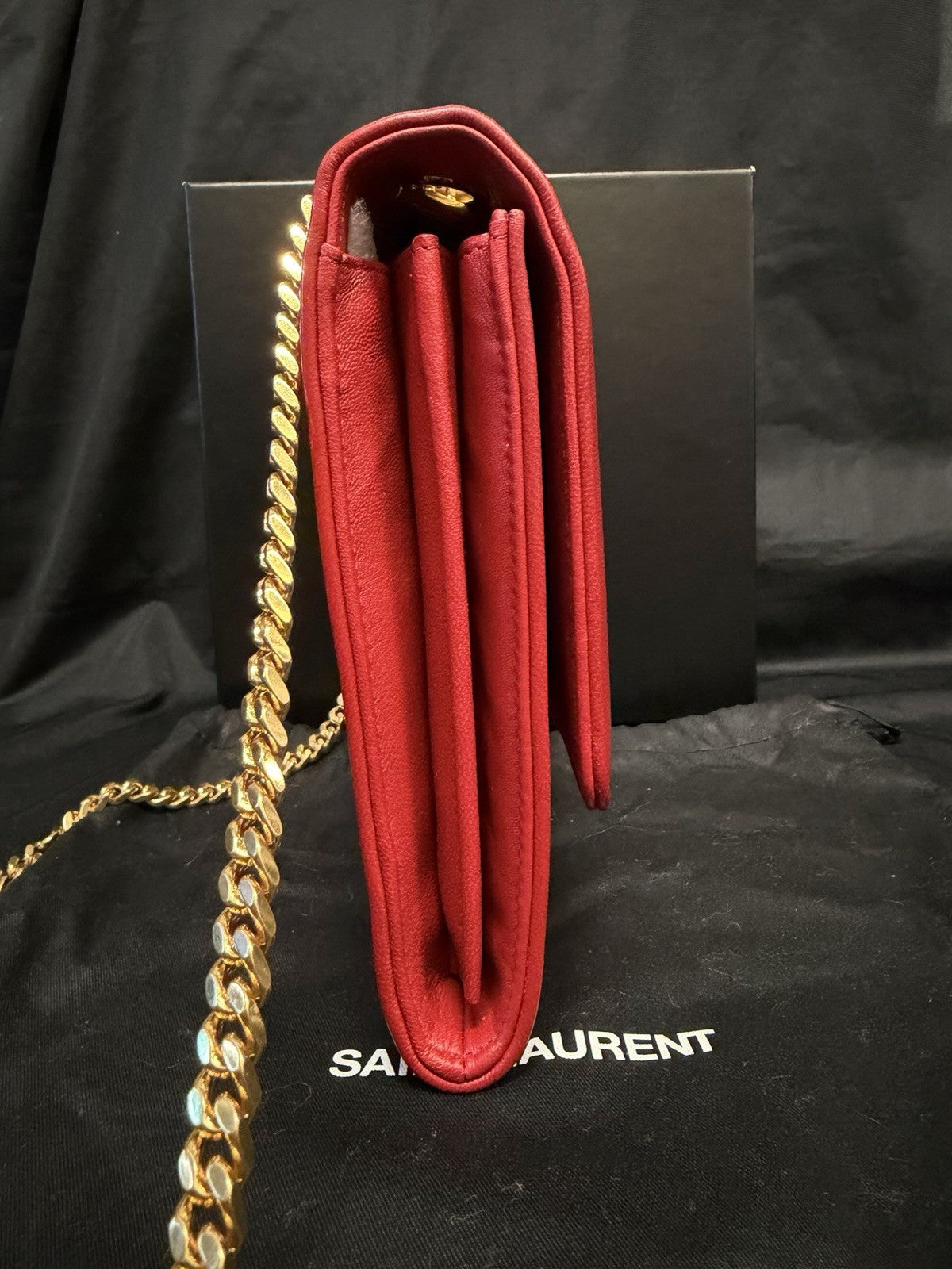 Saint Laurent YSL Vicky Bag Red Leather, Gold Chain Strap Crossbody — view 4