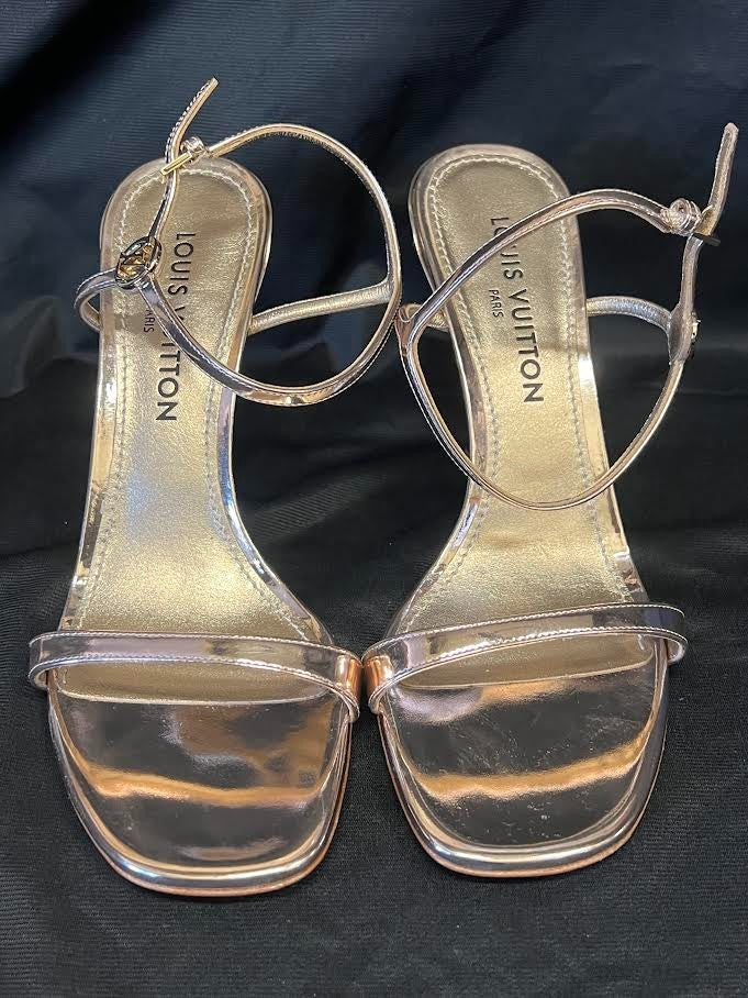 LOUIS VUITTON 6AM SANDAL SIZE 41 (US 11) 1AGWZ2 GOLD METALLIC LEATHER HEELS4