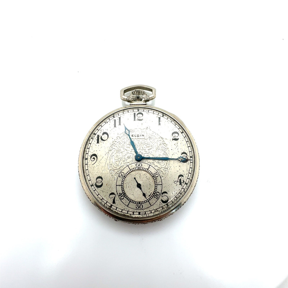 Elgin 14K White Gold Filled Pocket Watch Not Working Probably Main Spring (view 1)