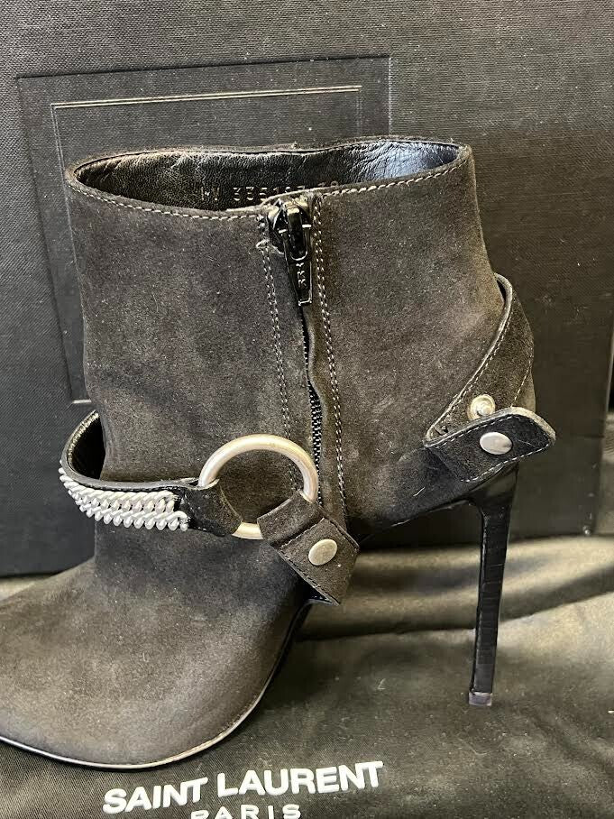 Saint Laurent Paris 110 Cbuck Boot Black Suede Harness Chain Size 38 (us 8) (view 10)