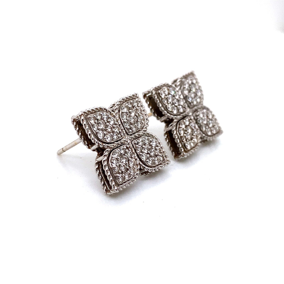 1.00TCW Roberto Coin Clover Petal Diamond Stud Earrings 18K White Gold (view 2)