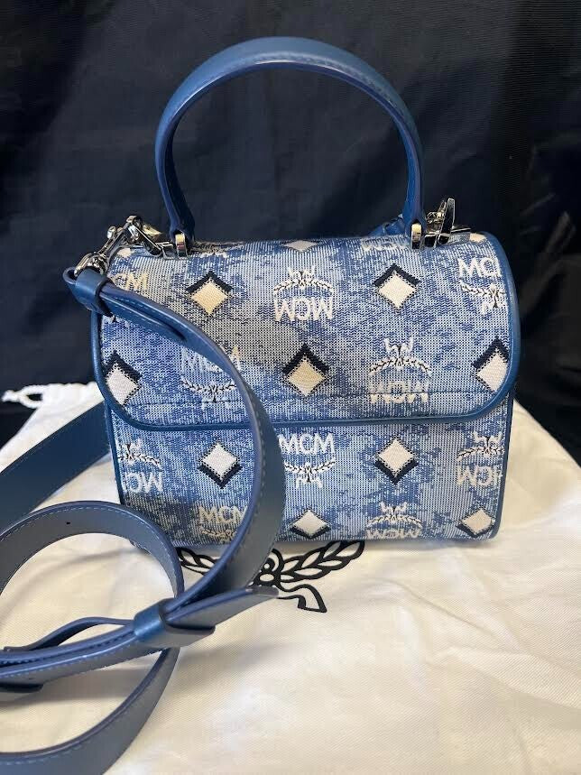 Mcm Small Monogram Jaquard Tracy Crossbody Bag Blue W Removable Adjustable Strap (view 5)