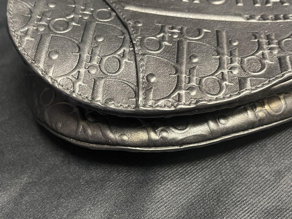 CHRISTIAN DIOR BLACK OBLIQUE EMBOSSED CALFSKIN SADDLE BAG — view 13