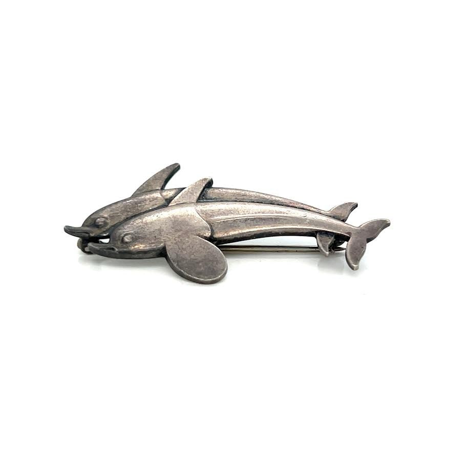 Georg Jensen Denmark #317 Sterling Silver Two Dolphin Jumping Vintage Brooch — Certified Authentic | San Diego Jewelry Buyers