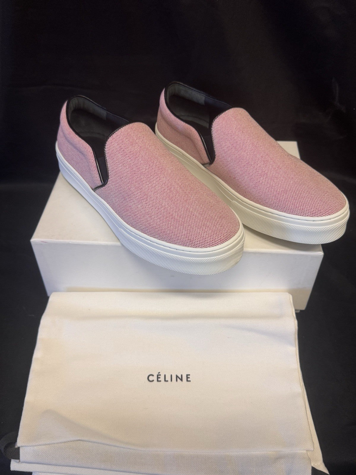 CELINE 25TL ROSE PETAL SLIP-ON SNEAKERS SIZE US 8.5 / EU 38.5 RED & WHITE0