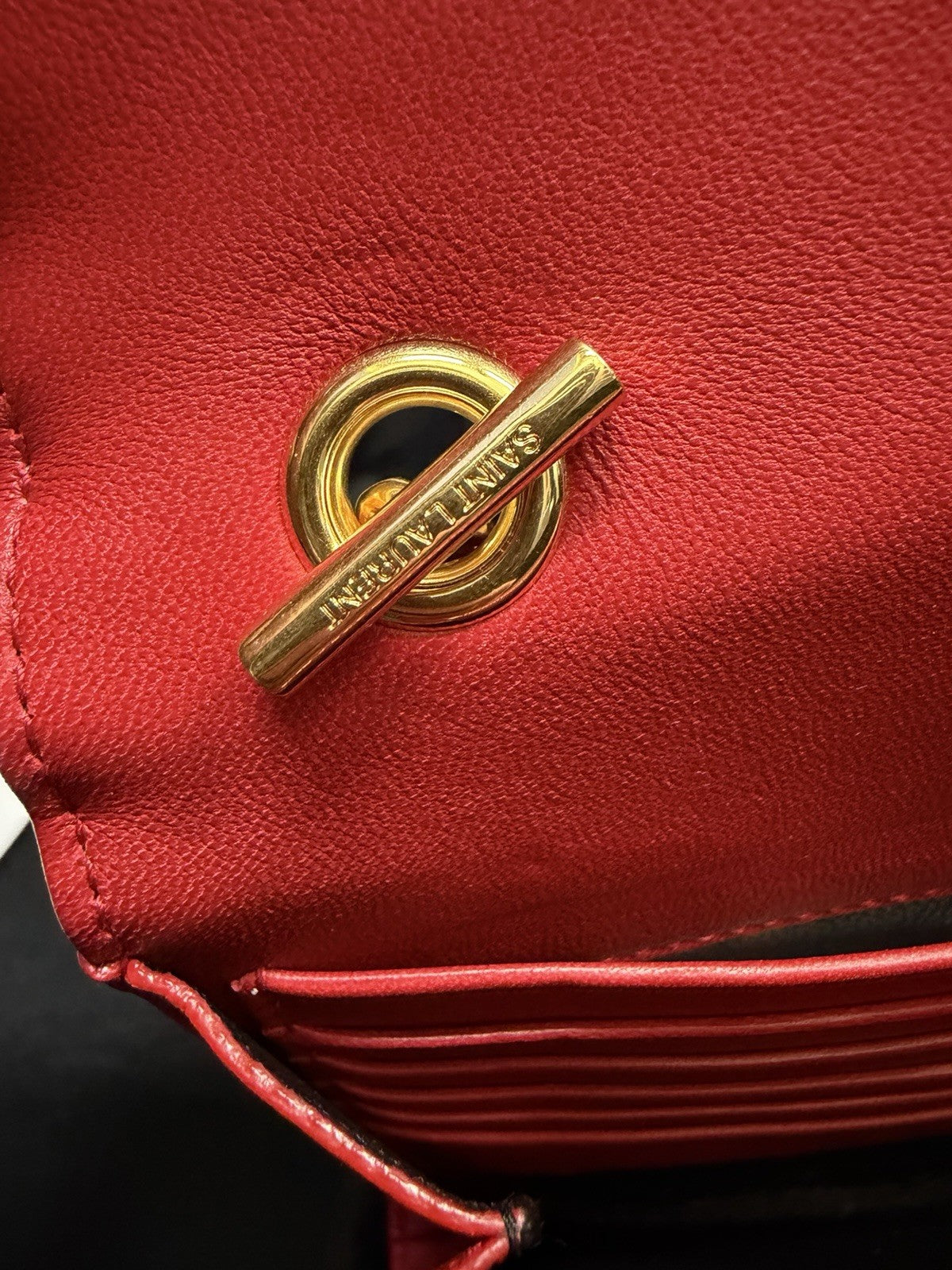 Saint Laurent YSL Vicky Bag Red Leather, Gold Chain Strap Crossbody — view 6