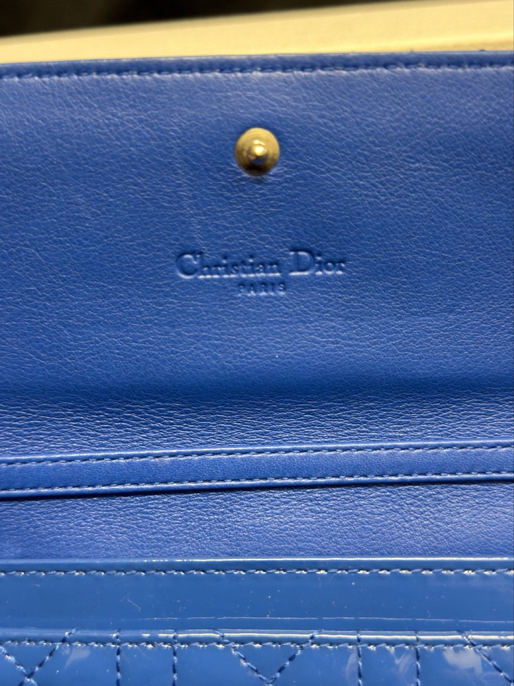 Christian Dior Lady Dior Pouch Wallet on Chain Patent Leather Blue/Silver — view 9