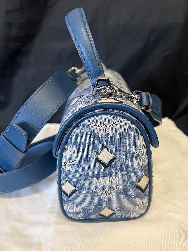 Mcm Small Monogram Jaquard Tracy Crossbody Bag Blue W Removable Adjustable Strap (view 6)