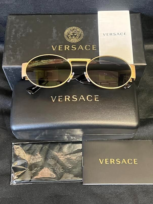 VERSACE OVAL SUNGLASSES VE2264 MATTE GOLD FRAME DARK GREY LENS 140mm — view 6