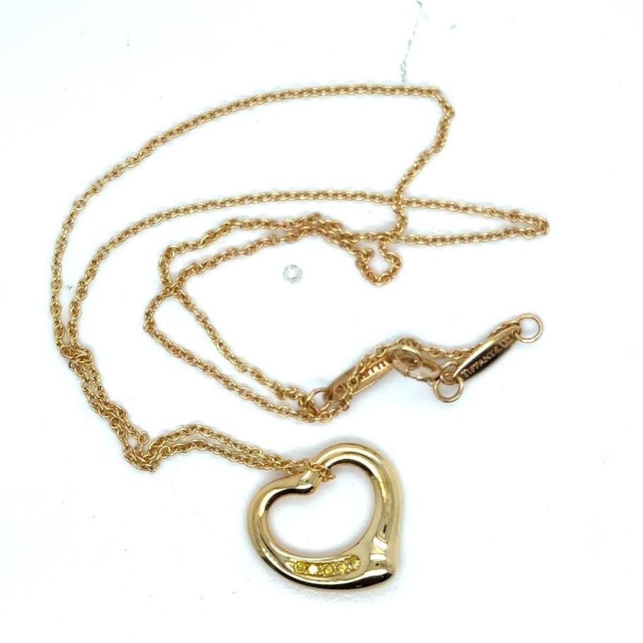 TIFFANY & CO. 18K YELLOW GOLD 16mm OPEN HEART 5 YELLOW DIAMOND PENDANT 16 — Certified Authentic | San Diego Jewelry Buyers