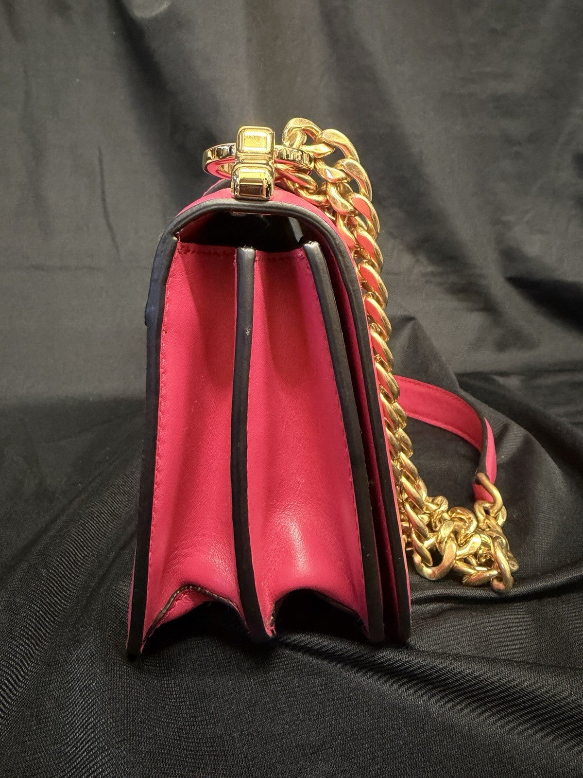 Prada Sidonie Calfskin Handbag Pink and Gold Chain Strap — view 4