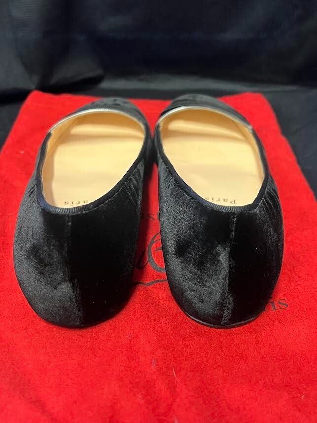 Christian Louboutin Black Velvet Ballerina Flats W Silver Metallic Accent (view 5)